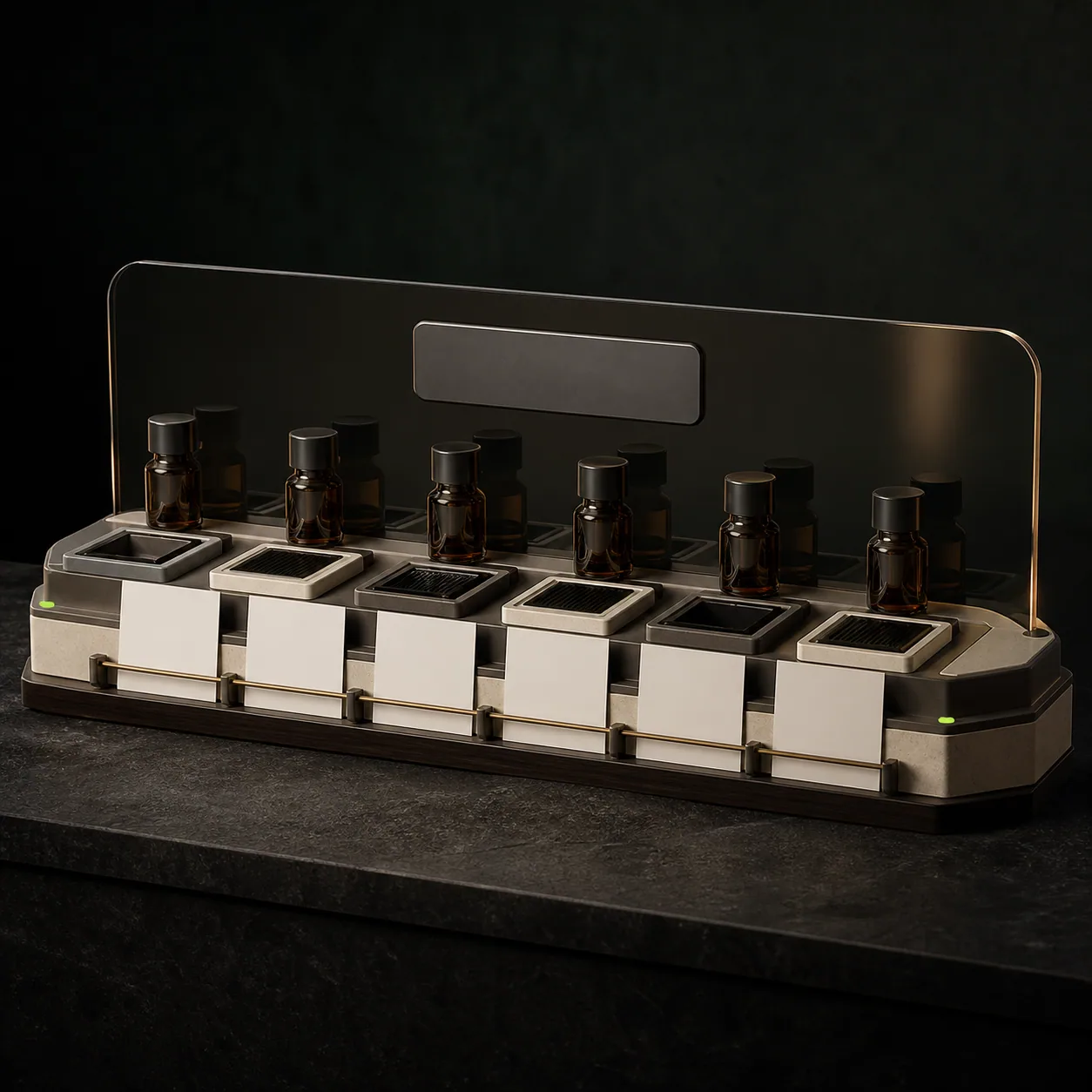 Concept render of the Fragrance Discovery Bar from the front three-quarter view