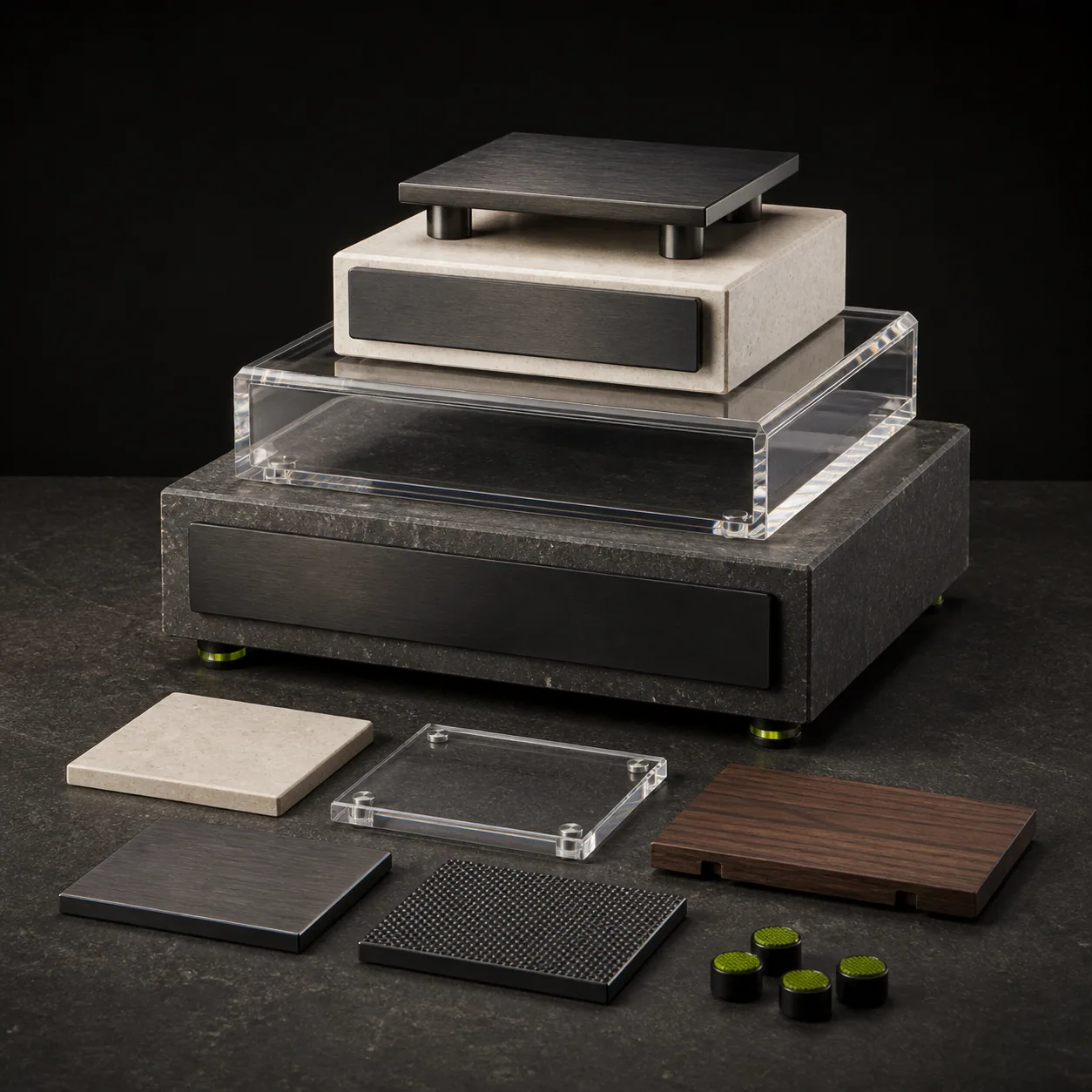Concept render of the Studio Riser Kit from the front three-quarter view